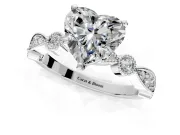 Solitaire Engagement Ring Setting for Heart-Shaped Center with Milgrain Bezel Accents and Prong Head in Platinum