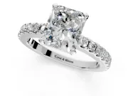Solitaire Engagement Ring Setting for Radiant Cut Center with Single Row Accent Band and Prong Head in Platinum