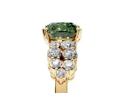 Cluster Engagement Ring Setting for Fancy Green Cushion Cut Center with 2-Row Shoulder Clusters and Prong Head in Yellow Gold