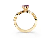 Solitaire Engagement Ring Setting for Fancy Pink Heart-Shaped Center with Bar-Station Pave Twist and Prong Head in Yellow Gold