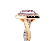 Halo Engagement Ring Setting for Fancy Pink Princess Cut Center with Pave and Plain Twist Band and Prong Head in Rose Gold
