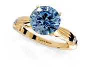 Solitaire Engagement Ring Setting for Fancy Blue Round Cut Center with Carved Leaf Shoulders and Prong Head in Yellow Gold
