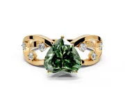 Solitaire Engagement Ring Setting for Fancy Green Heart-Shaped Center with Criss-Cross Accent Band and Prong Head in Yellow Gold