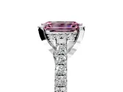Solitaire Engagement Ring Setting for Fancy Pink Emerald Cut Center with Widening Pave Band and Claw Prong Head in Platinum
