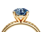 Solitaire Engagement Ring Setting for Fancy Blue Round Cut Center with Milgrain X Pattern Band and Prong Head in Yellow Gold