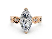 Solitaire Engagement Ring Setting for Marquise Center with Accented Twist Band and Leaf Prong Head in Rose Gold