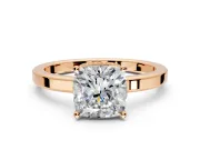 Hidden Halo Engagement Ring Setting for Cushion Cut Center with Wide Flat Plain Band and Prong Head in Rose Gold