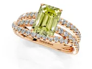 Solitaire Engagement Ring Setting for Fancy Yellow Emerald Cut Center with Woven 3-Strand Pave Band and Prong Head in Rose Gold