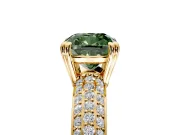 Solitaire Engagement Ring Setting for Fancy Green Cushion Cut Center with Multi-Row Pave Accents and Basket Head in Yellow Gold