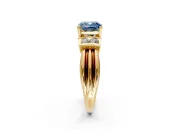 Solitaire Engagement Ring Setting for Fancy Blue Cushion Cut Center with Grooved Bar Accent Band and Prong Head in Yellow Gold