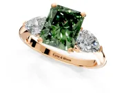3 Stone Engagement Ring Setting for Fancy Green Radiant Cut Center with Large Pear-Shaped Accents and Prong Head in Rose Gold