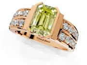 Bezel Engagement Ring Setting for Fancy Yellow Emerald Cut Center with Wide Channel-Set Band and Bezel Head in Rose Gold