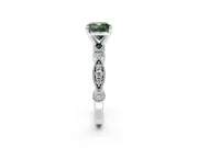 Solitaire Engagement Ring Setting for Fancy Green Cushion Cut Center with Milgrain Bezel Accents and Prong Head in White Gold
