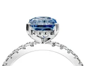 Solitaire Engagement Ring Setting for Fancy Blue Radiant Cut Center with Band of Accents and Prong Head in Platinum