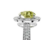 Milgrain Halo Engagement Ring Setting for Fancy Yellow Round Cut Center with Three-Sided Pave Band and Prong Head in White Gold
