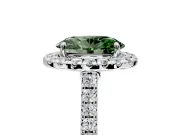 Halo Engagement Ring Setting for Fancy Green Oval Center with Narrowing Pave Band and Prong Head in Sterling Silver
