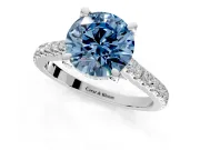 Solitaire Engagement Ring Setting for Fancy Blue Round Cut Center with Widening Pave Band and Claw Prong Head in Sterling Silver