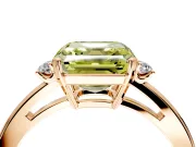3 Stone Engagement Ring Setting for Fancy Yellow Asscher Cut Center with Low-Set Round Cut Accents and Prong Head in Rose Gold