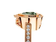 Halo Engagement Ring Setting for Fancy Green Heart-Shaped Center with Milgrain Halo, Pave Band and Prong Head in Rose Gold