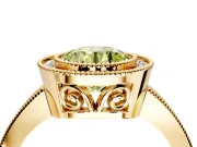 Halo Engagement Ring Setting for Fancy Yellow Round Cut Center with Milgrain Halo, Pave Band and Prong Head in Yellow Gold