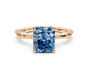 Solitaire Engagement Ring Setting for Fancy Blue Radiant Cut Center with Bamboo Band and Prong Head in Rose Gold