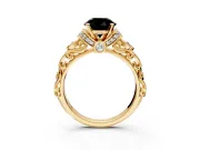Solitaire Engagement Ring Setting for Fancy Black Round Cut Center with Filigree Band and Prong Head in Yellow Gold