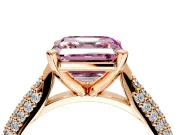 Solitaire Engagement Ring Setting for Fancy Pink Asscher Cut Center with Multi-Row Accents and Prong Head in Rose Gold