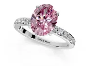 Solitaire Engagement Ring Setting for Fancy Pink Oval Center with Round Cut Pave Band and Prong Head in Sterling Silver