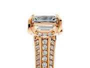Solitaire Engagement Ring Setting for Emerald Cut Center with Accented Split Shank and Prong Head in Rose Gold