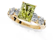 5 Stone Engagement Ring Setting for Fancy Yellow Radiant Cut Center with Graduated Accents and Prong Head in Yellow Gold