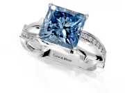 Solitaire Engagement Ring Setting for Fancy Blue Princess Cut Center with Pave and Plain Crossover Band and Prong Head in White Gold