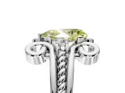 Solitaire Engagement Ring Setting for Fancy Yellow Pear-Shaped Center with Twisted Band and Scroll Prong Head in Sterling Silver