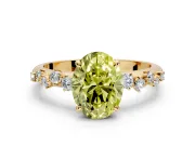 Cluster Engagement Ring Setting for Fancy Yellow Oval Center with Round Cut Accent Band and Prong Head in Yellow Gold