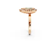 Halo Engagement Ring Setting for Fancy Green Pear-Shaped Center with Milgrain Bezel Rim, Plain Band and Prong Head in Rose Gold