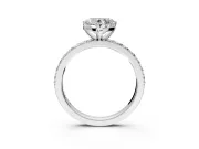 Solitaire Engagement Ring Setting for Heart-Shaped Center with Round Cut Pave Band and Prong Head in Platinum