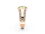 Halo Engagement Ring Setting for Fancy Yellow Asscher Cut Center with Wide-Open Pave Split Shank and Prong Head in Rose Gold