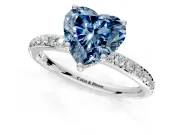 Solitaire Engagement Ring Setting for Fancy Blue Heart-Shaped Center with Fine Pave Band and Prong Head in Sterling Silver
