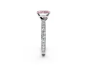 Solitaire Engagement Ring Setting for Fancy Pink Radiant Cut Center with Milgrain-Edged Pave Band and Prong Head in White Gold