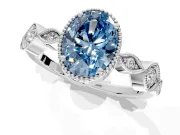 Vintage Station Engagement Ring Setting for Fancy Blue Oval Center with Accents and Prong Head in Sterling Silver