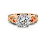 Leaf Engagement Ring Setting for Cushion Cut Center with Milgrain Accent Band and Prong Head in Rose Gold