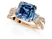 3 Stone Engagement Ring Setting for Fancy Blue Asscher Cut Center with Pave Twist Band and Prong Head in Rose Gold