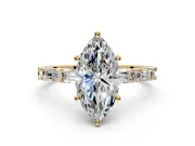 Baguette Engagement Ring Setting for Marquise Center with Alternating Bar-Set Band and Prong Head in Yellow Gold