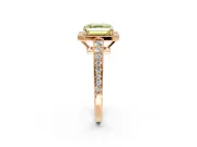 Bezel-Framed Halo Engagement Ring Setting for Fancy Yellow Asscher Cut Center with Pave Band and Prong Head in Rose Gold