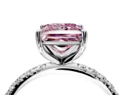 Solitaire Engagement Ring Setting for Fancy Pink Princess Cut Center with Micro Pave Band and Prong Head in Sterling Silver