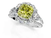 Halo Engagement Ring Setting for Fancy Yellow Cushion Cut Center with Two-Strand Split Shank and Prong Head in Sterling Silver
