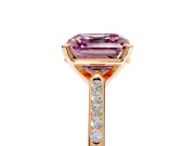 Solitaire Engagement Ring Setting for Fancy Pink Asscher Cut Center with Channel Accents and Prong Head in Rose Gold