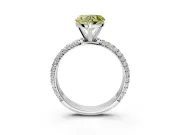 Solitaire Engagement Ring Setting for Fancy Yellow Heart-Shaped Center with Domed Multi-Row Pave Band and Prong Head in Platinum