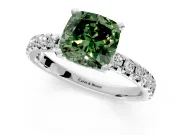 Solitaire Engagement Ring Setting for Fancy Green Cushion Cut Center with Large Accents and Prong Head in White Gold