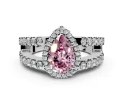 Halo Engagement Ring Setting for Fancy Pink Pear-Shaped Center with Wide-Open Pave Split Shank and Prong Head in Platinum