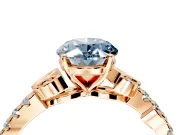 Leaf Motif Engagement Ring Setting for Fancy Blue Oval Center with Pave Band and Prong Head in Rose Gold